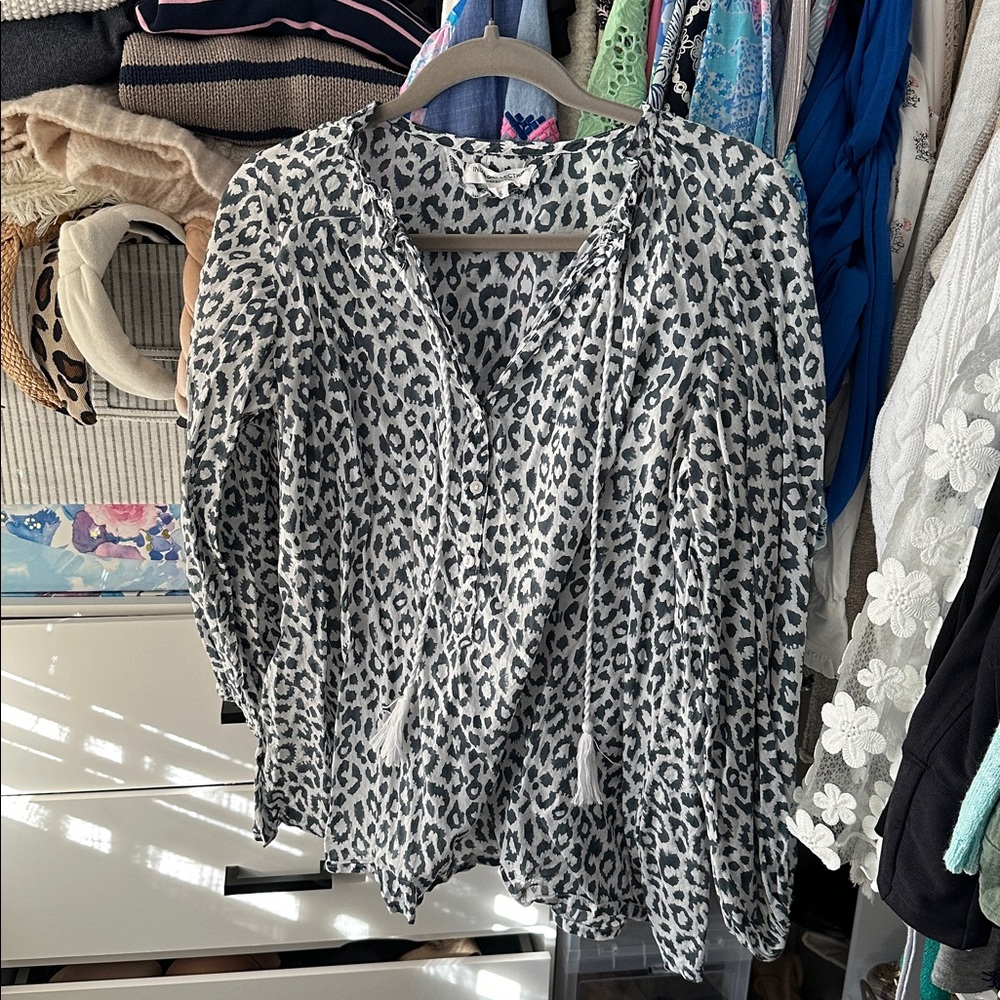 Emerson Fry Blue Leopard Print Blouse - Picture 2 of 4